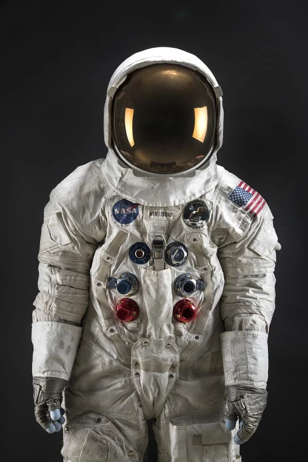 Full body image of Neil Armstrong's Apollo 11 spacesuit